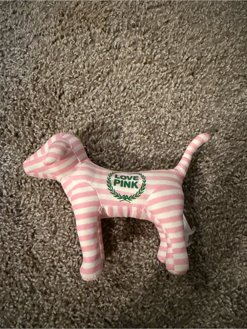 PINK by Victoria's Secret Pink & White Striped Dog Plush with Green Logo
